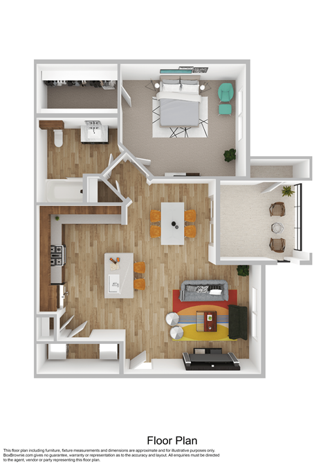 Floor plan for 1 bed, 1 bath, 835 sqft